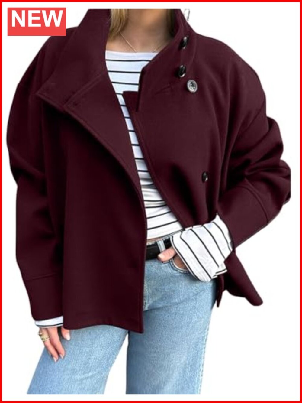 Women's Winter Stand Collar Wool Coat Cropped Blazer Jacket